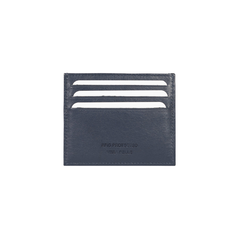 RB12016D | Credit Card Holder in Genuine Full-Grain Leather with a Light Grain. Blue. RFID Protection. Dimensions: 10 x 8 x 0.5 cm. Packaging: Gift Box with Lid/Bottom-2