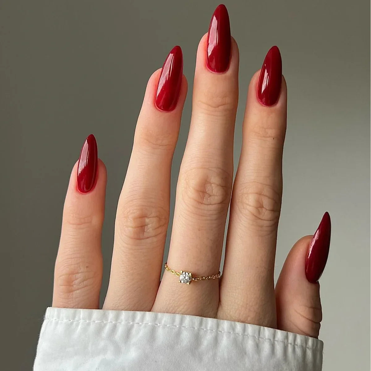 Wine Red Glam Almond Nails
