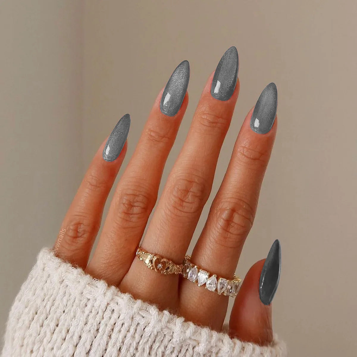 Wine Red Glam Almond Nails