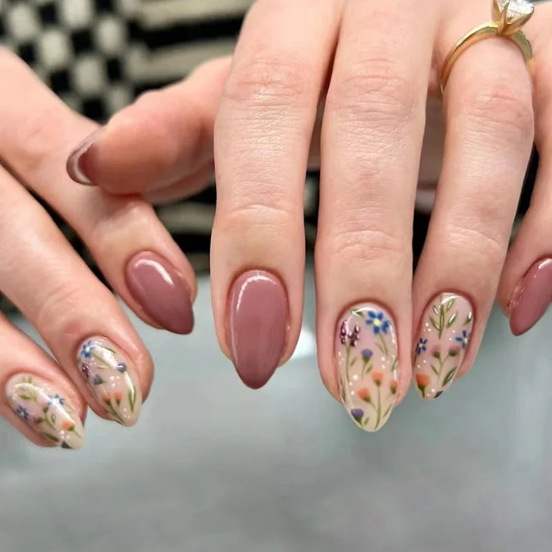 Wine Red Glam Almond Nails