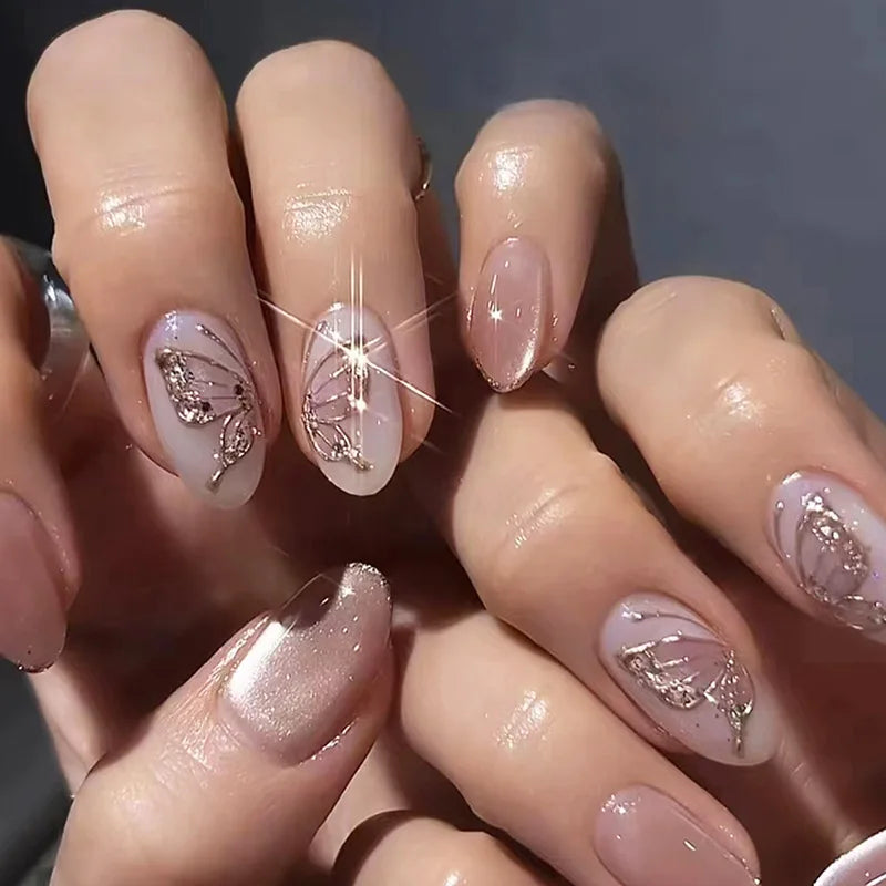 Wine Red Glam Almond Nails