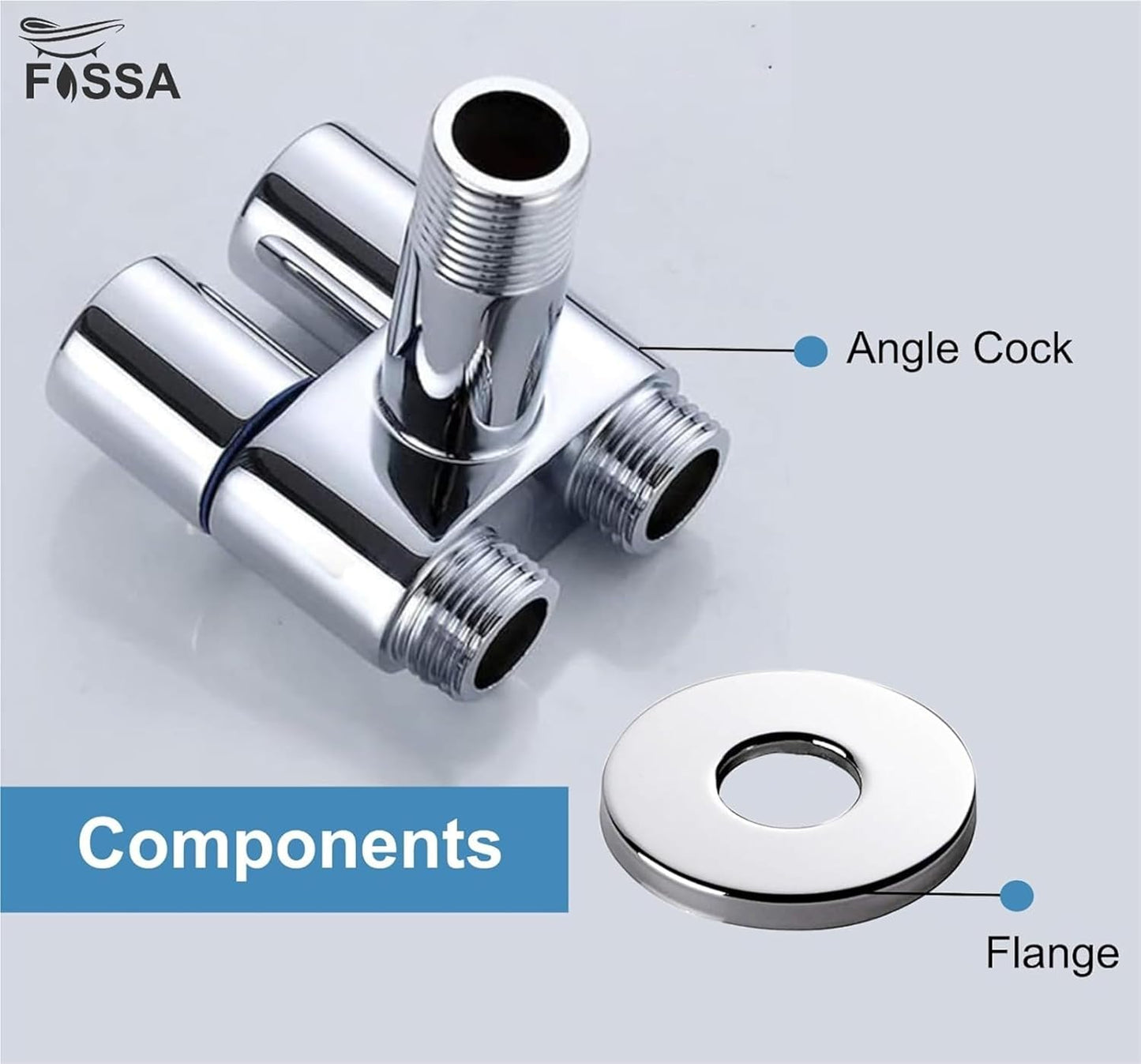 Fossa Brass 2 in 1 Angle Wall Mount Two Out Water Cleaning Sprayer Angle cock with Flange Chrome Finish for Bathroom Wash Basin Toilet (Silver) (Compact | Pack of 2)-2
