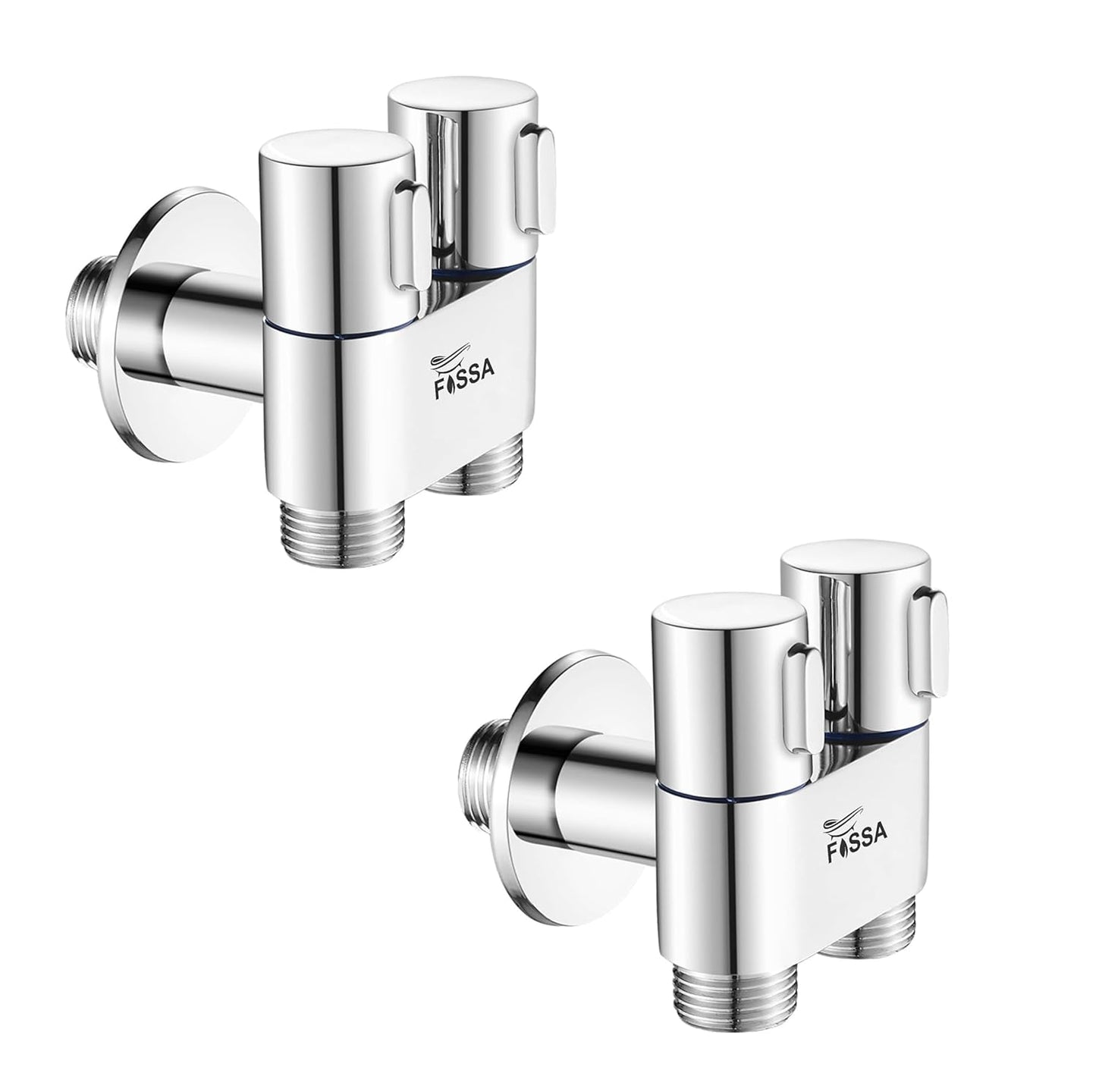 Fossa Brass 2 in 1 Angle Wall Mount Two Out Water Cleaning Sprayer Angle cock with Flange Chrome Finish for Bathroom Wash Basin Toilet (Silver) (Compact | Pack of 2)-0