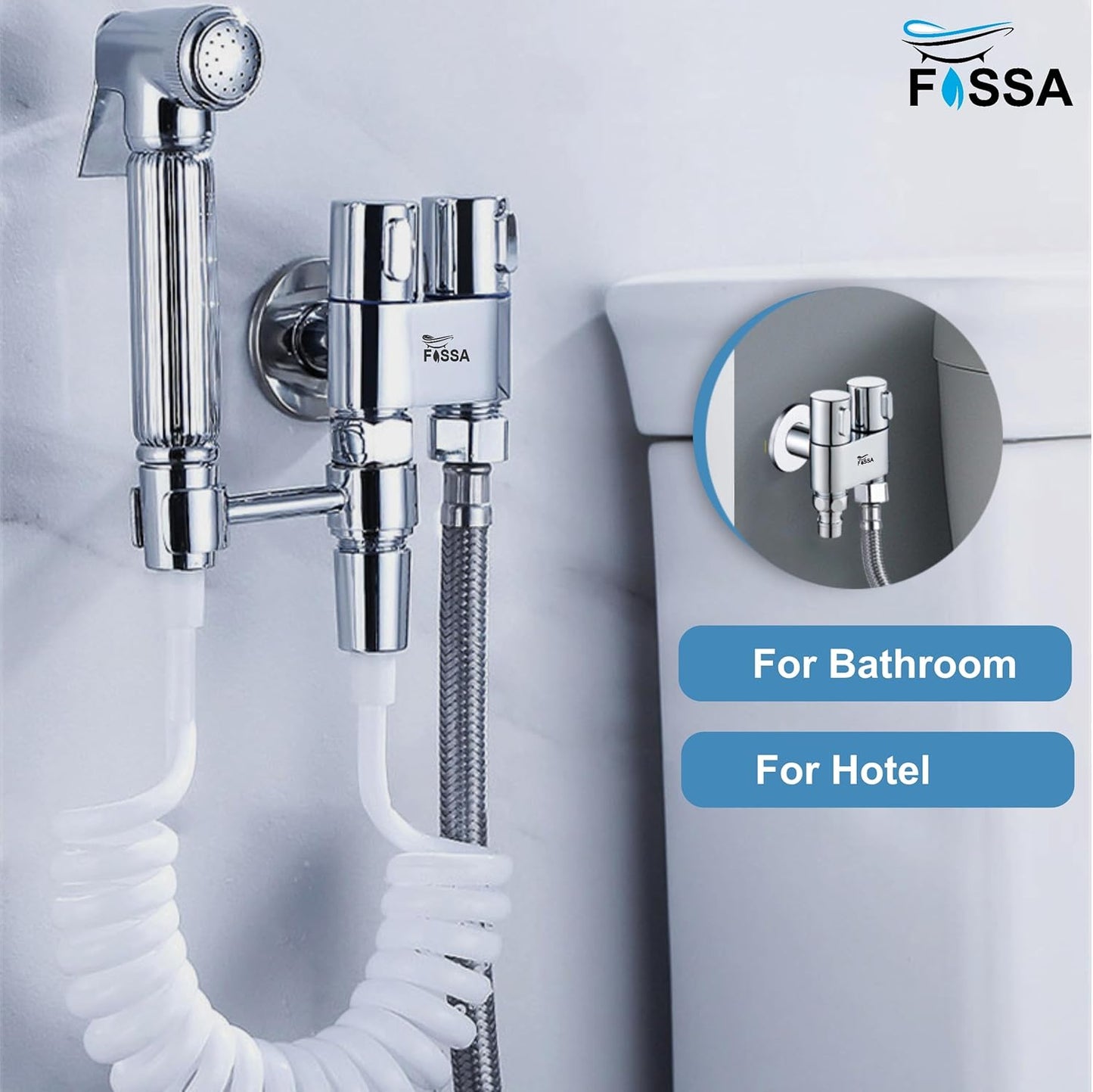 Fossa Brass 2 in 1 Angle Wall Mount Two Out Water Cleaning Sprayer Angle cock with Flange Chrome Finish for Bathroom Wash Basin Toilet (Silver) (Compact | Pack of 2)-4