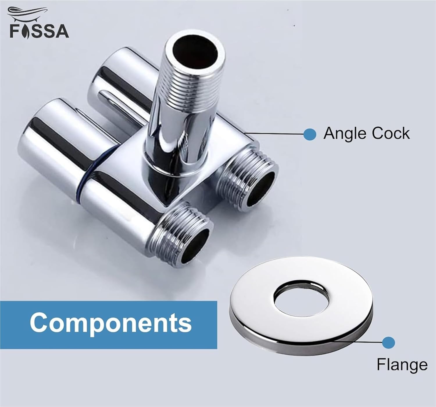 Fossa Brass 2 in 1 Angle Wall Mount Two Out Water Cleaning Sprayer Angle cock with Flange Chrome Finish for Bathroom Wash Basin Toilet (Silver) (Compact | Pack of 2)-2