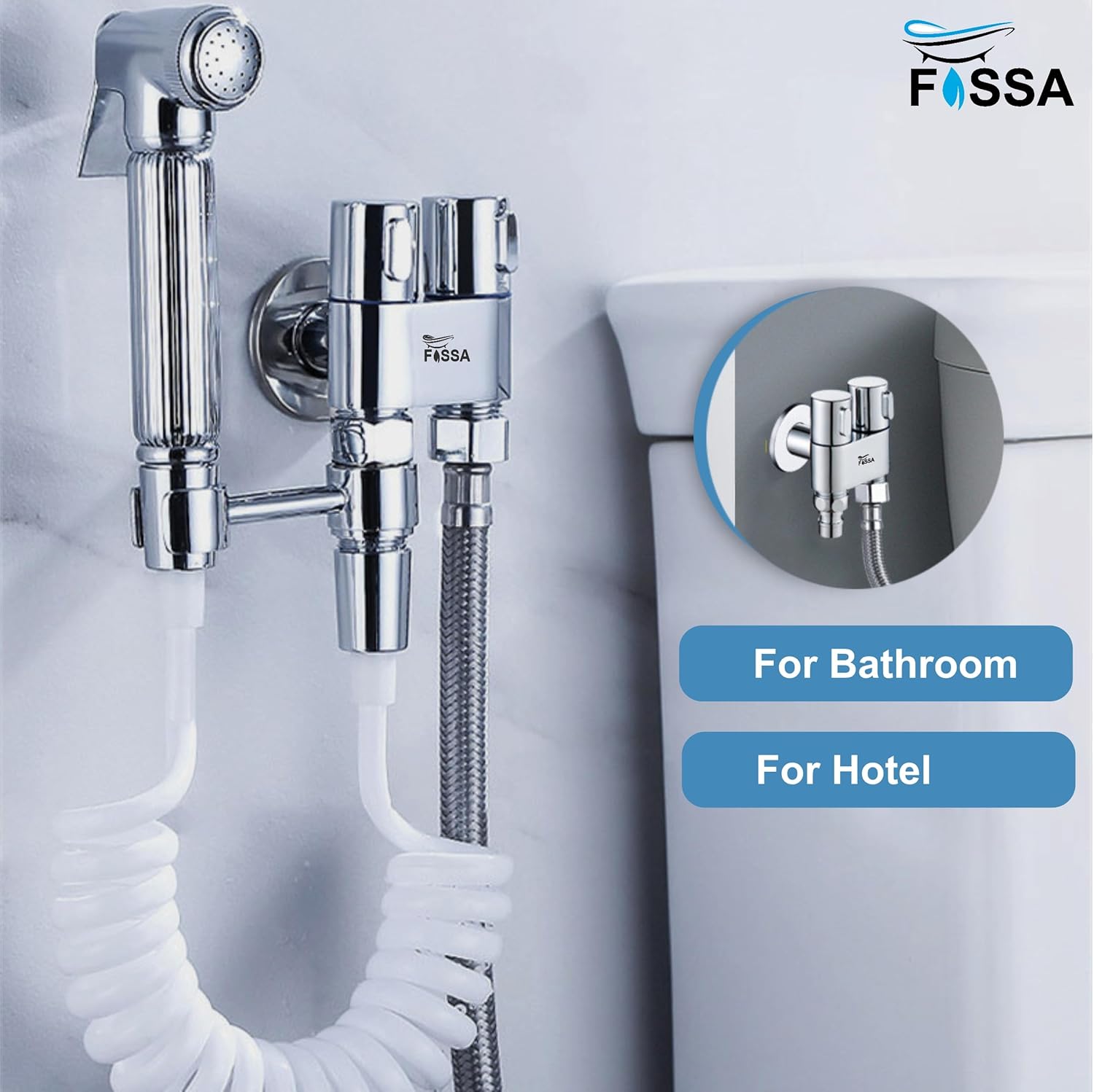 Fossa Brass 2 in 1 Angle Wall Mount Two Out Water Cleaning Sprayer Angle cock with Flange Chrome Finish for Bathroom Wash Basin Toilet (Silver) (Compact | Pack of 2)-4